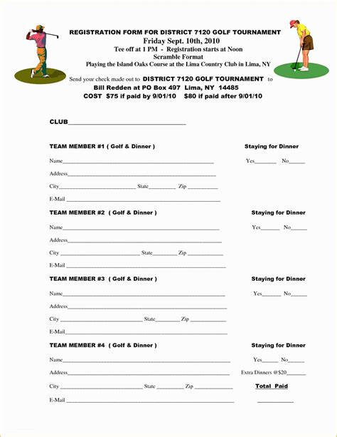 Golf Registration Form Template Free Download