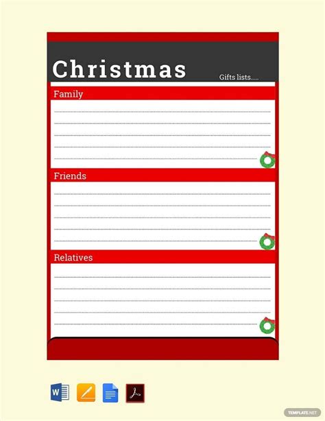 Google Docs Christmas List Template Free Download