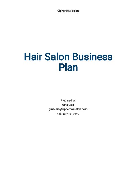 Hair Salon Business Plan Template Doc Guide