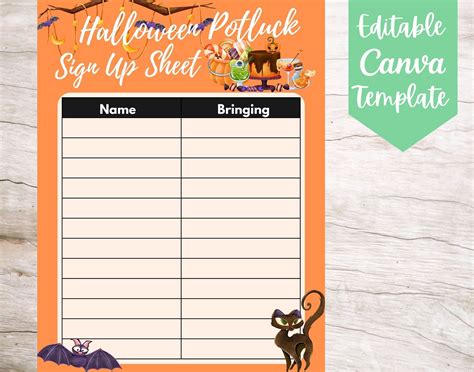 Halloween Potluck Sign Up Sheet Template Printable Free