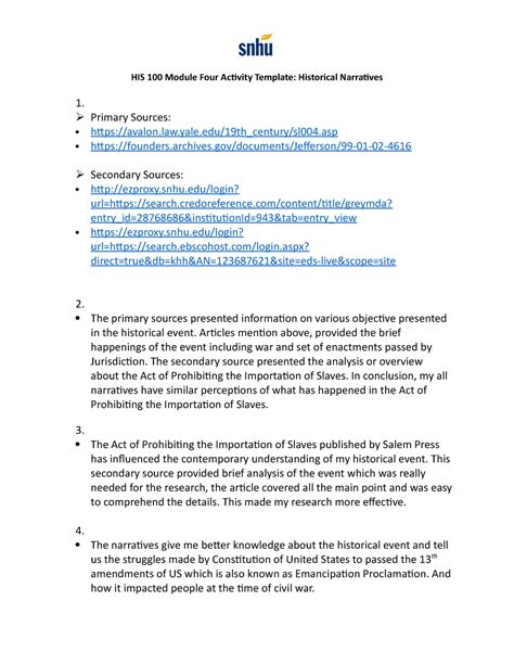 Historical Narratives In His 100 Module Four Activity Template