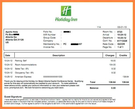 Holiday Inn Receipt Template Sample And Guide