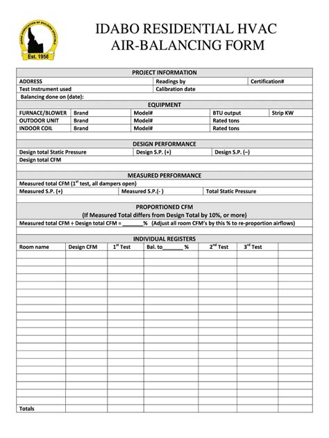 Hvac Air Balance Report Template In Excel