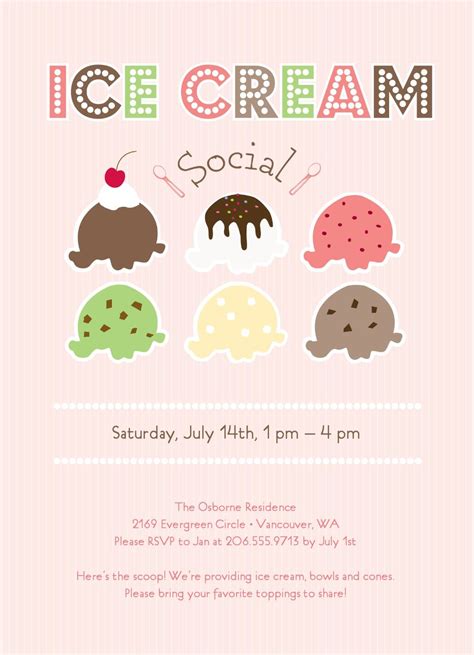 Ice Cream Social Invitation Free Template Download