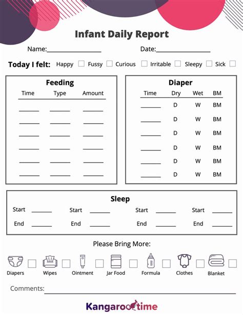 Infant Daily Report Template For Childcare Centers