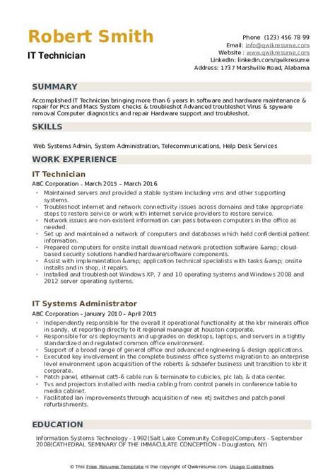 It Technician Resume Template: Download And Get Hired Fast