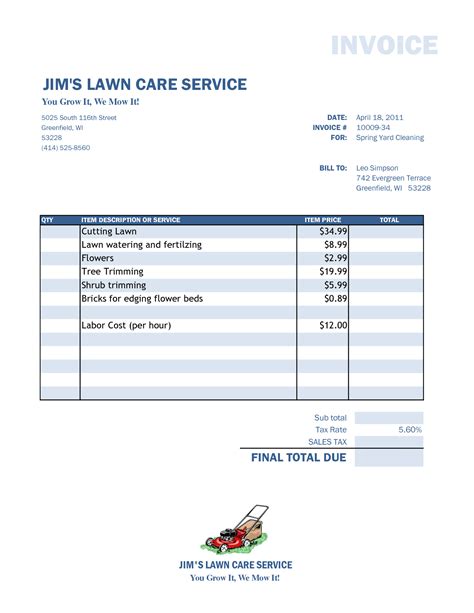 Lawn Mowing Invoice Template And Billing Guide