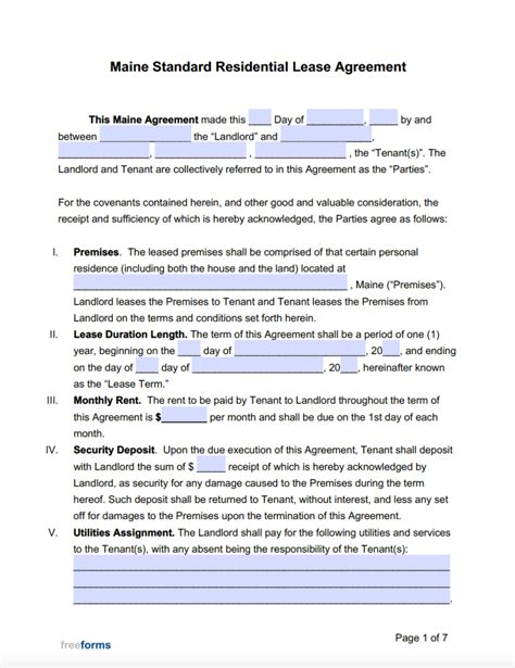 Maine Rental Agreement Template For Landlords And Tenants