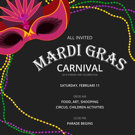 Mardi Gras Party Invitations Templates Free Download