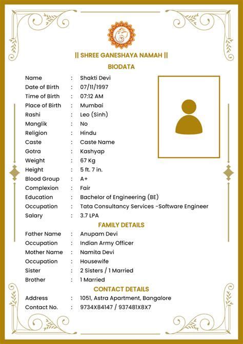 Marriage Biodata Template In Word Format Download