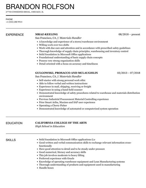 Material Handler Resume Template Examples And Guide