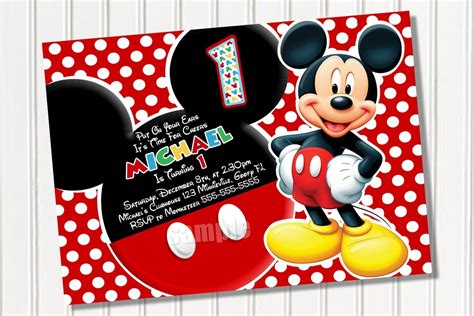 Mickey Mouse 1st Birthday Invitations Template Free Download