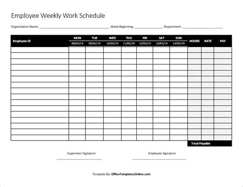 Microsoft Word Work Schedule Template Free Download