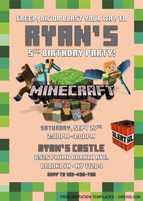 Minecraft Party Invite Template Ideas For Kids