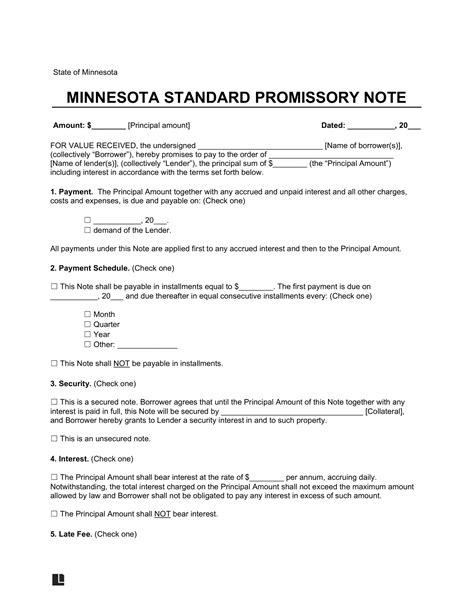 Minnesota Promissory Note Template: A Comprehensive Guide