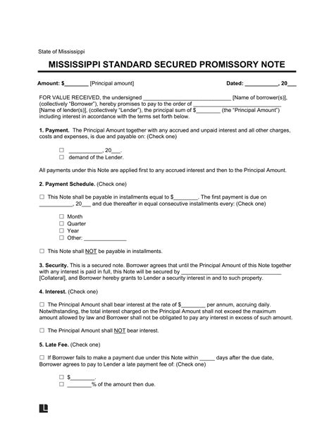 Mississippi Promissory Note Template For Secure Loans