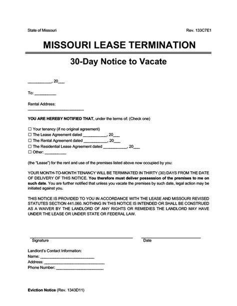 Missouri 30 Day Notice To Vacate Template Download