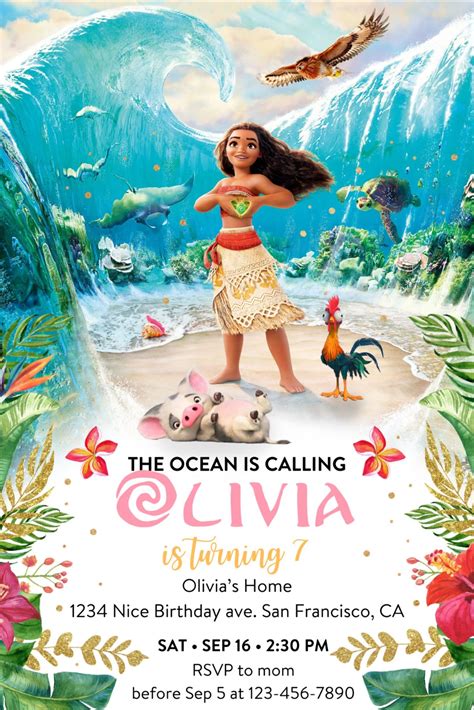 Moana Birthday Invitations Template Free Download