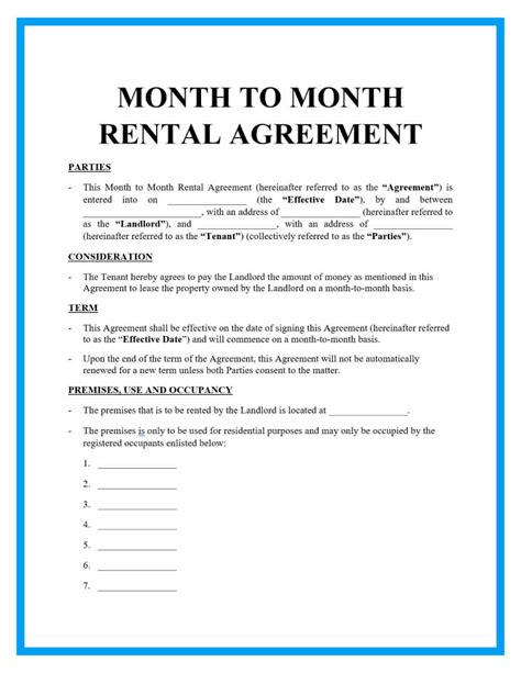 Month To Month Lease Agreement Template In Word