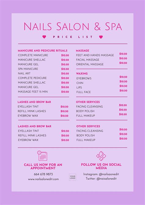 Nail Salon Price List Template And Guide