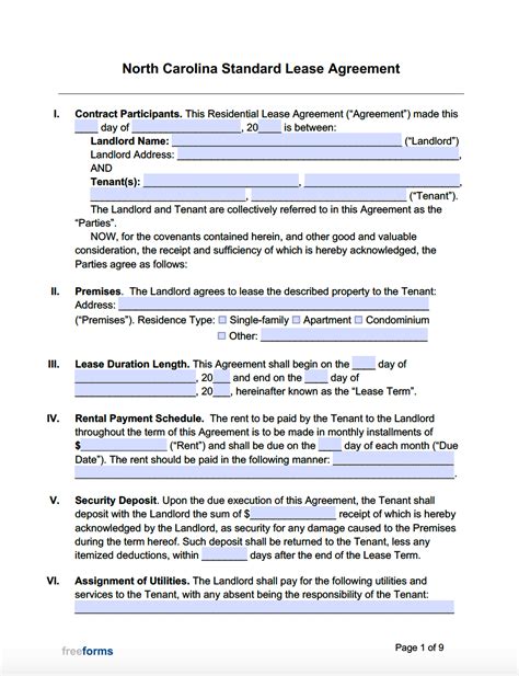 Nc Lease Agreement Template Free Download