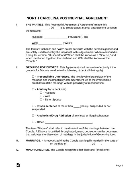 Nc Separation Agreement Template: A Comprehensive Guide