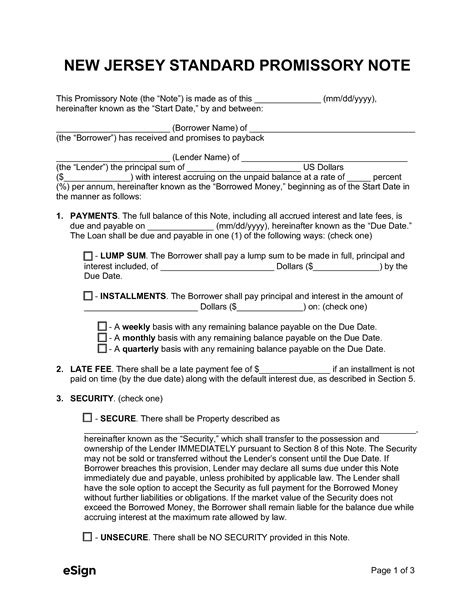 New Jersey Promissory Note Template For Secure Transactions