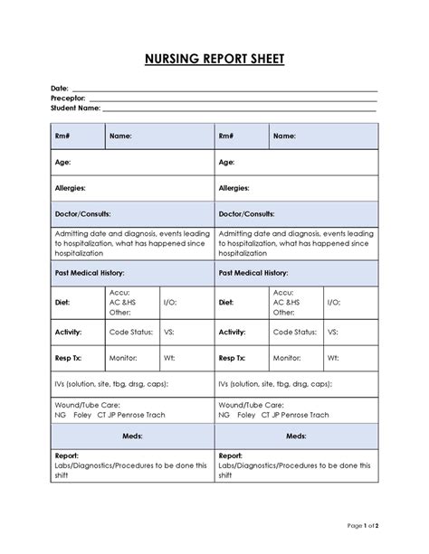 Nurse Report Sheet Templates And Examples For Easy Documentation