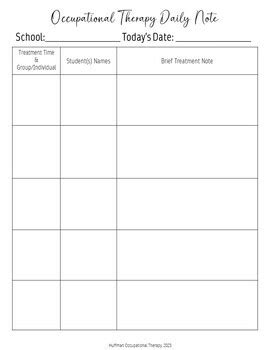 Occupational Therapy Daily Notes Template Printable