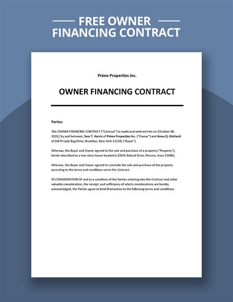 Owner Finance Contract Template For Free Download