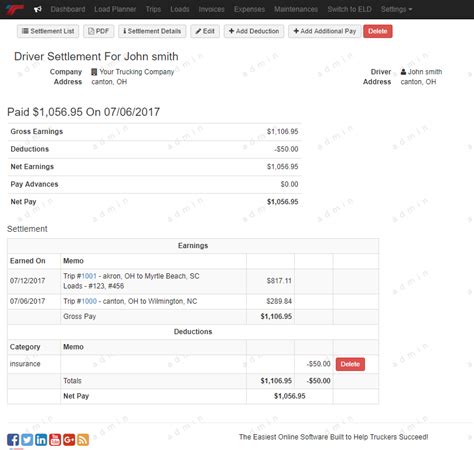 Owner Operator Settlement Sheet Template For Truck Drivers