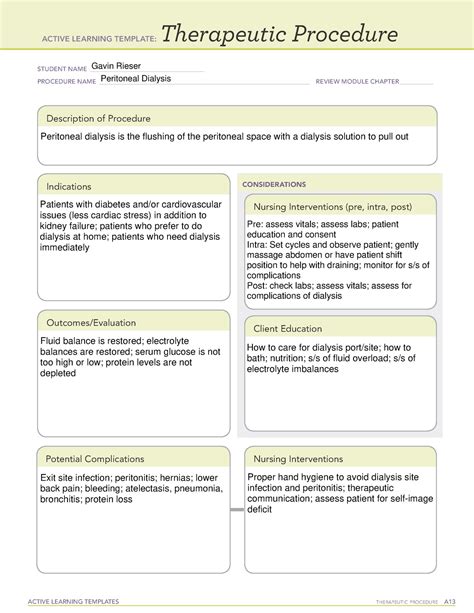 Peritoneal Dialysis Ati Template For Nurses