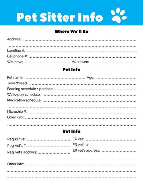 Pet Sitter Instructions Template For Homeowners