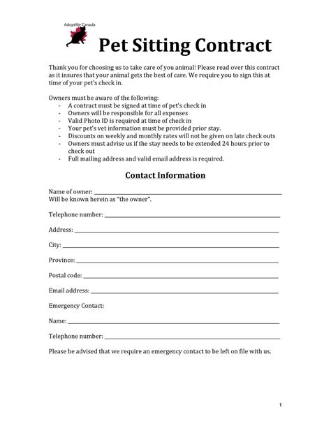 Pet Sitting Contract Template Free Download