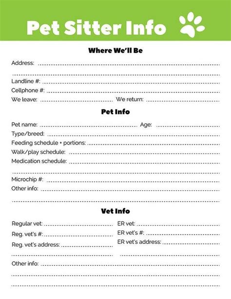 Pet Sitting Instructions Template For Owners And Sitters