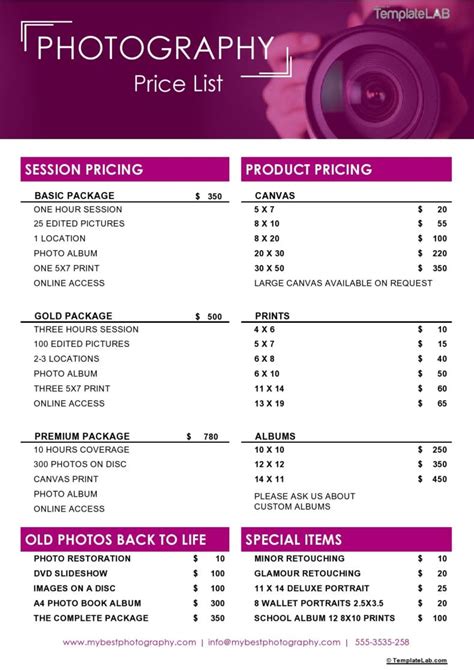 Photographer Pricing Guide Template And Rate Sheet Example