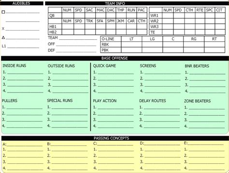 Play Call Sheet Template For Coaches And Players