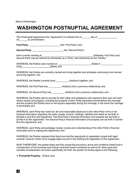 Postnuptial Agreement Template For Washington State Couples