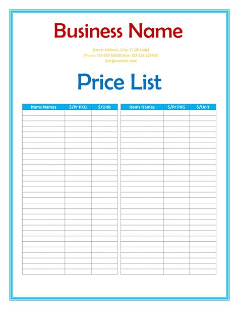 Price List Template In Word For Easy Tracking