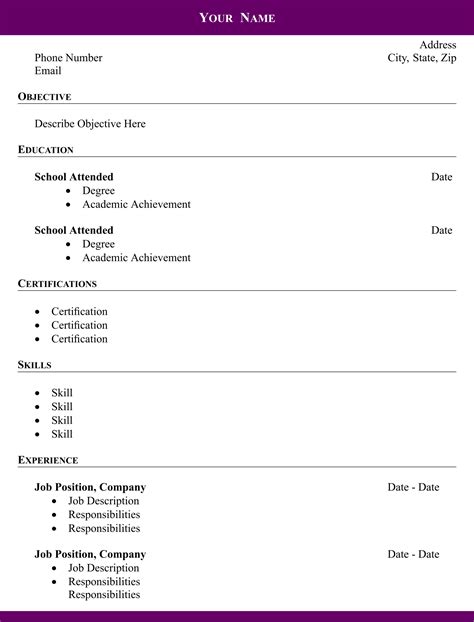 Printable Blank Resume Templates For Easy Use