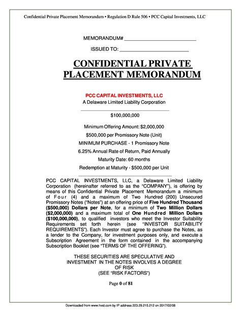 Private Placement Memorandum Template In Microsoft Word