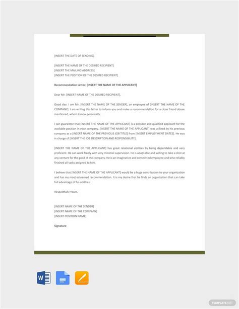 Reference Letter Template Google Docs Free Download