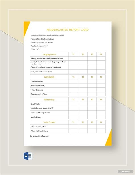 Report Card Template Google Docs For Teachers