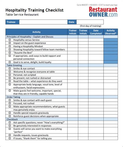 Restaurant Server Checklist Templates For Free Download