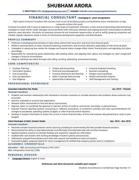 Resume Template For Finance Job Applicants