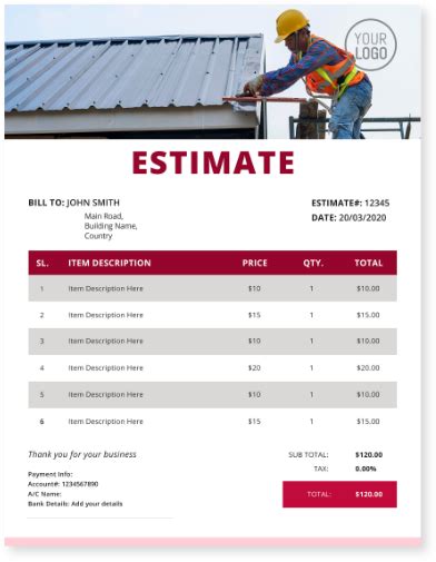 Roofing Estimate Excel Template For Contractors And Homeowners