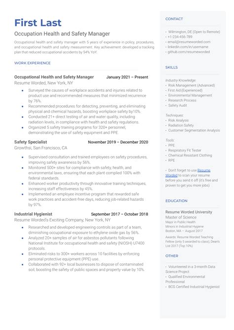 Safety Manager Resume Template And Examples