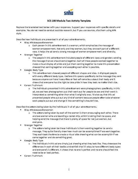 Scs 100 Module Two Activity Template Guide