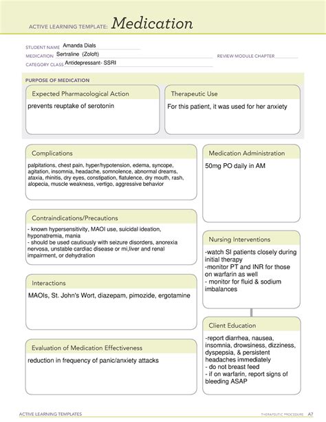 Sertraline Medication Guide Template