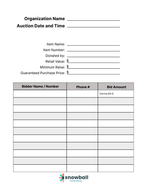 Silent Auction Bid Sheet Template In Word